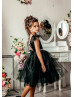 Black Satin Tulle Feather V Back Flower Girl Dress